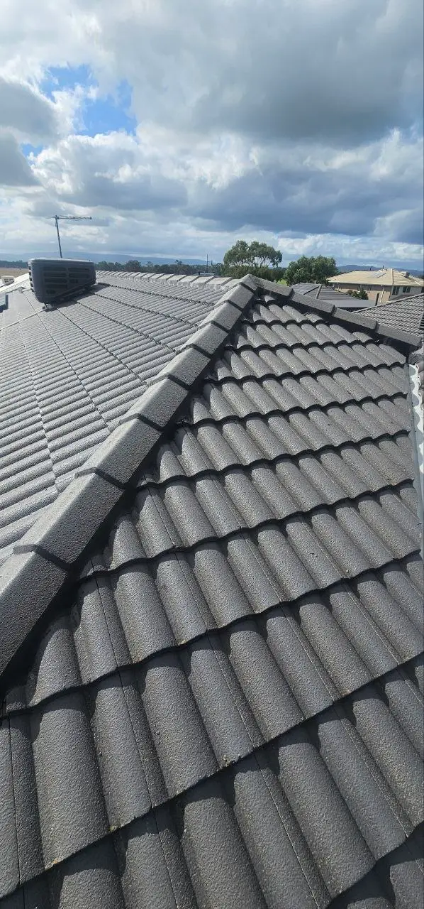 Concrete tile roof restored and resprayed in charcoal, Melbourne — project 3