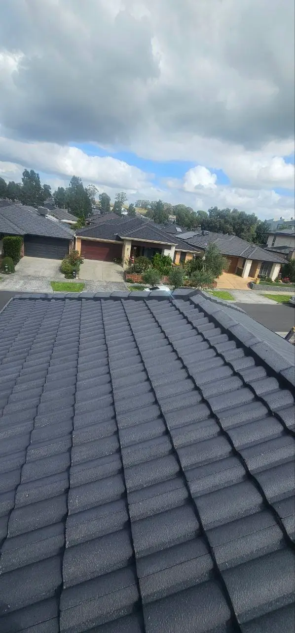 Concrete tile roof restored and resprayed in charcoal, Melbourne — project 7