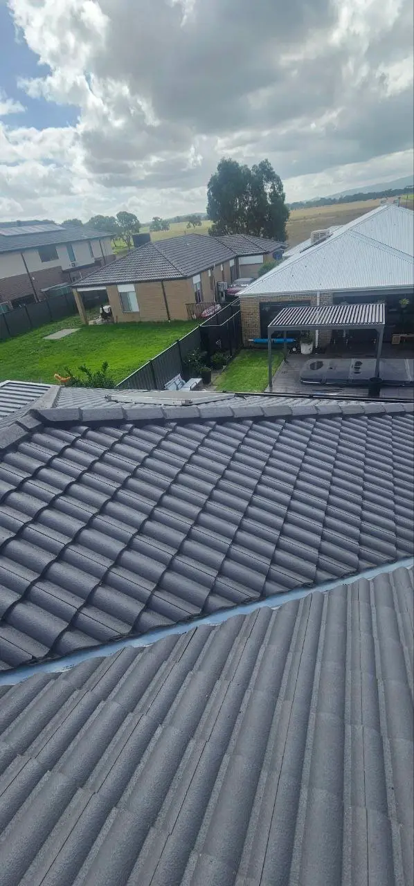 Concrete tile roof restored and resprayed in charcoal, Melbourne — project 8